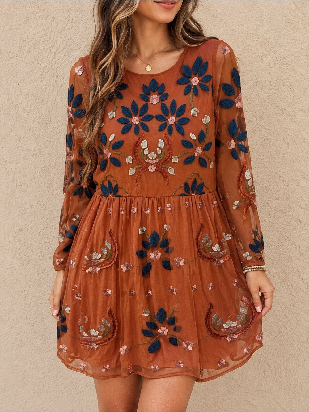 Philosophy Embroidered Rustic Floral Mini Dress Size M NWT